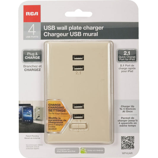 RCA 4-USB Almond Wall Plate Charger