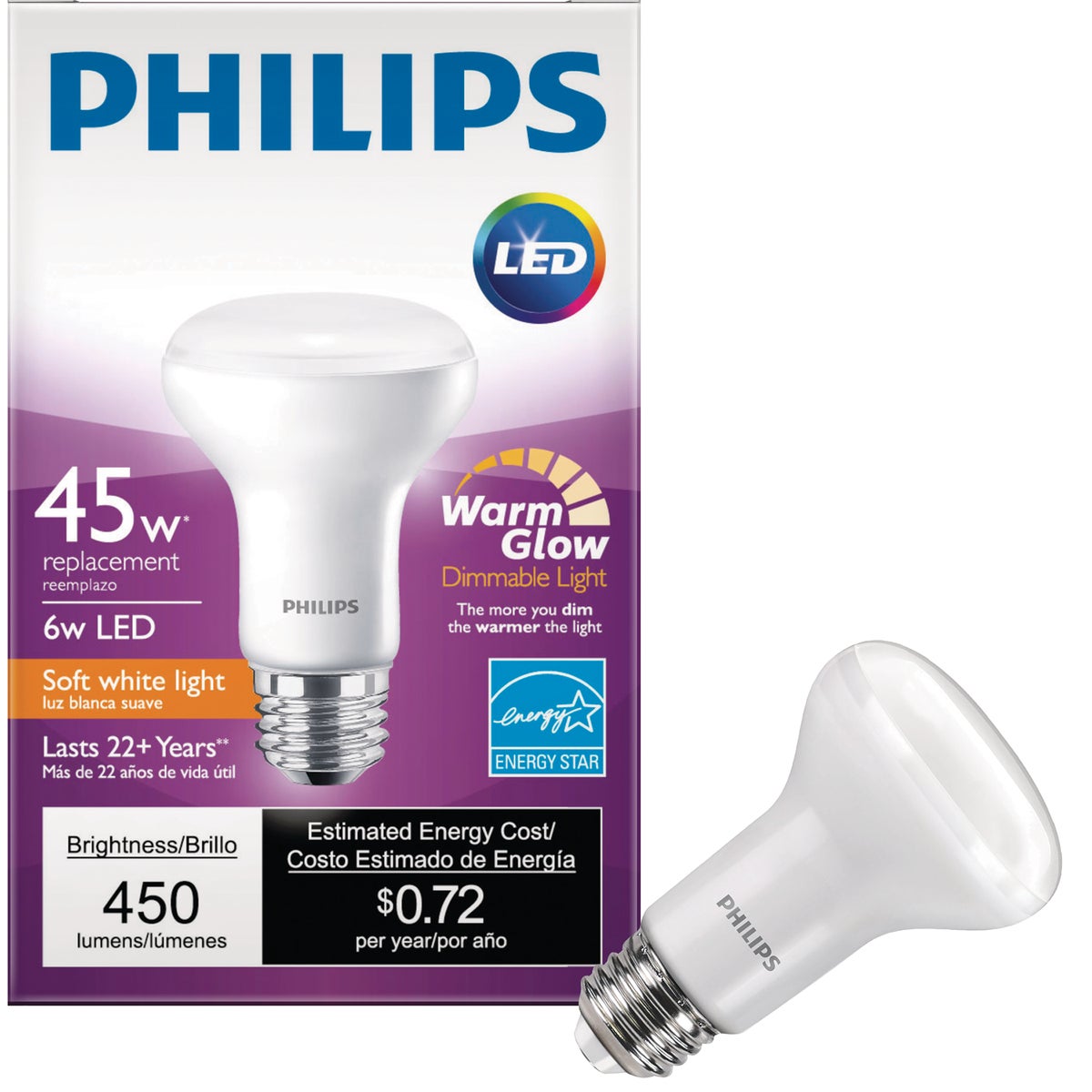 Philips Warm Glow 45W Equivalent Soft White R20 Medium Dimmable LED Spotlight Light Bulb