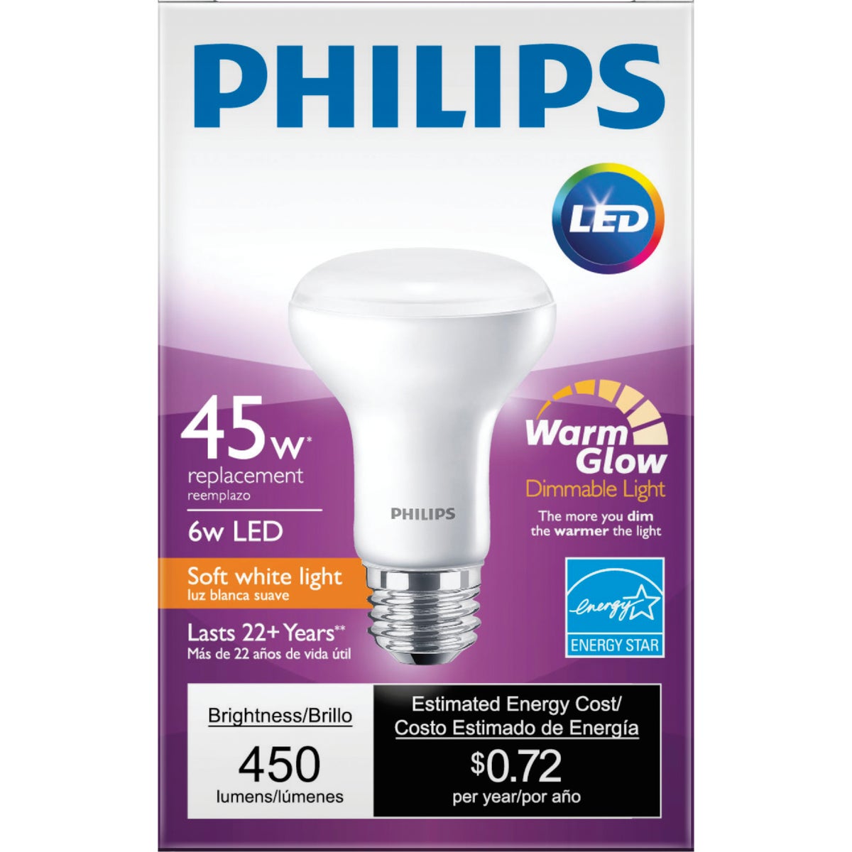 Philips Warm Glow 45W Equivalent Soft White R20 Medium Dimmable LED Spotlight Light Bulb