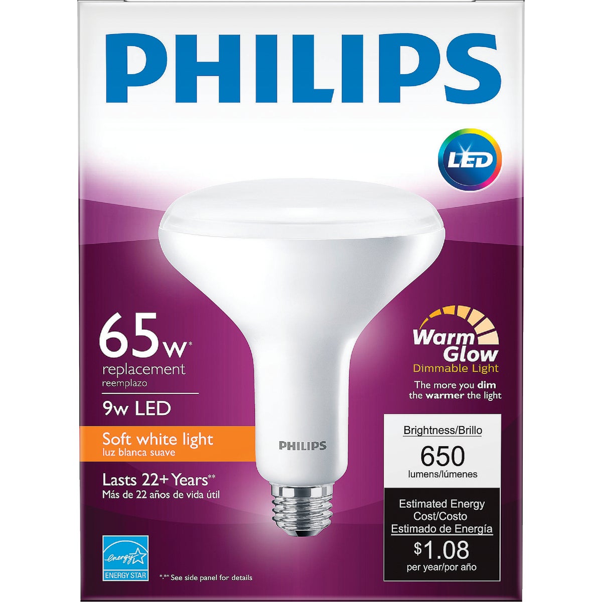 Philips Warm Glow 65W Equivalent Soft White BR40 Medium Dimmable LED Floodlight Light Bulb