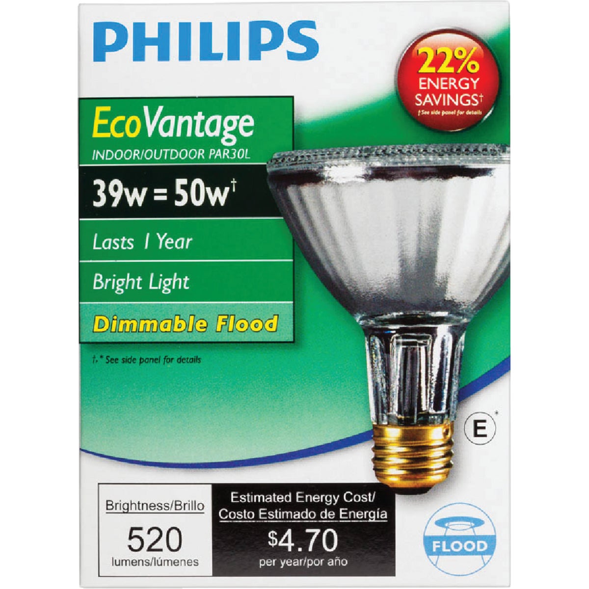 Philips EcoVantage 50W Equivalent Medium Base PAR30L Long Neck Halogen Floodlight Light Bulb