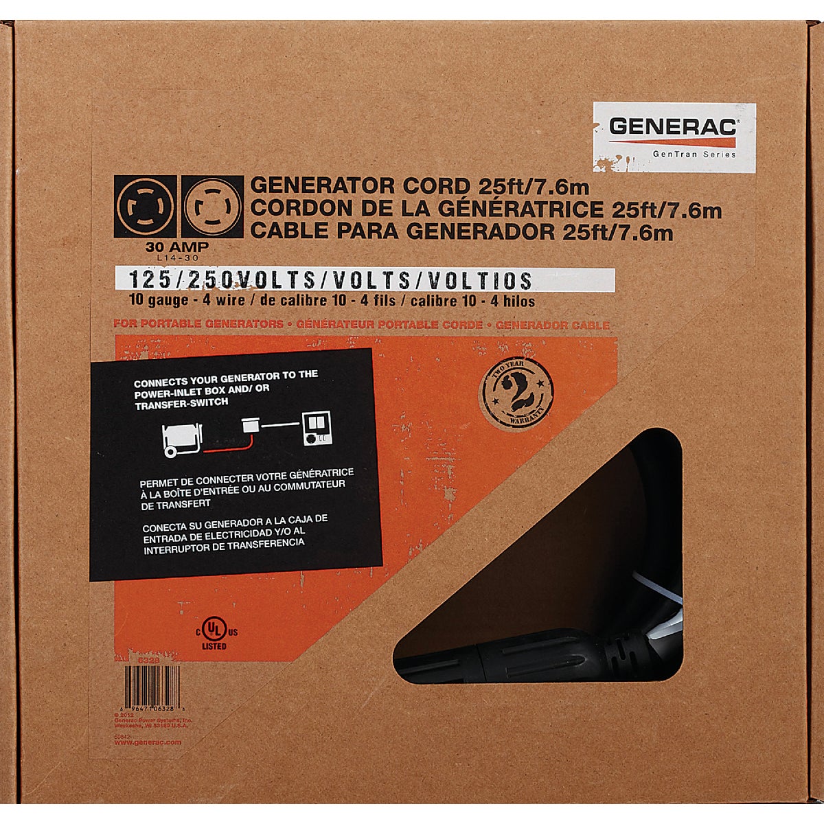 Generac 25 Ft. 10/4 Generator Cord