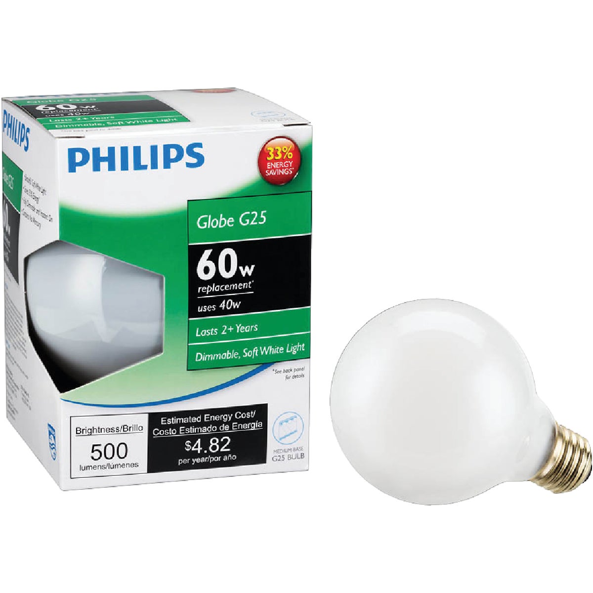 Philips EcoVantage 60W Equivalent Soft White Medium Base G25 Halogen Globe Light Bulb