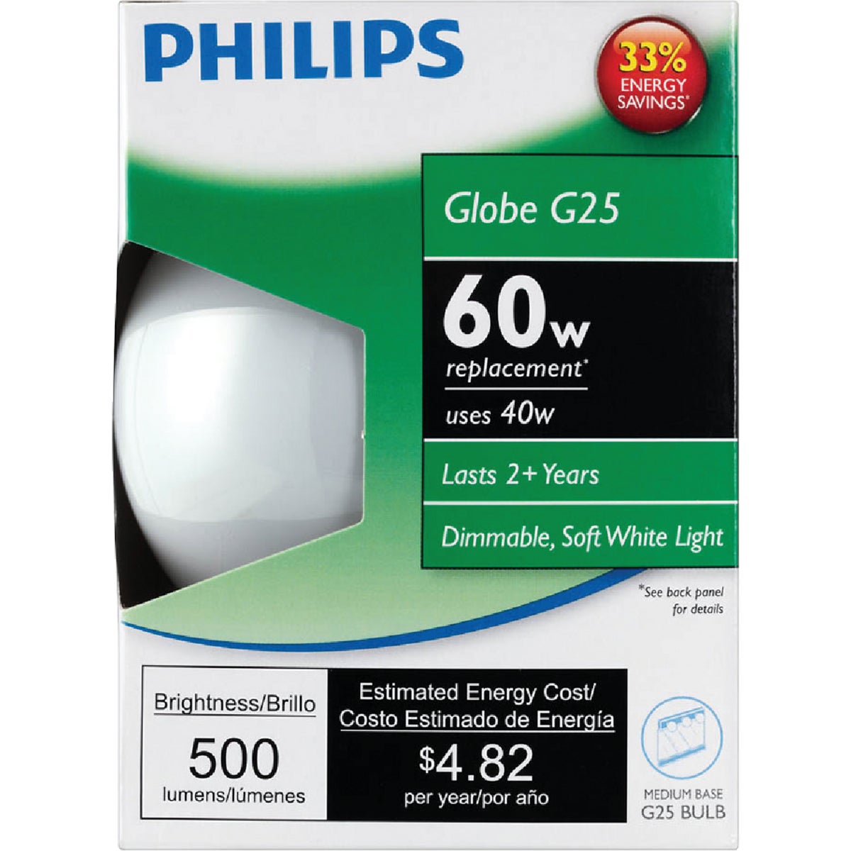 Philips EcoVantage 60W Equivalent Soft White Medium Base G25 Halogen Globe Light Bulb