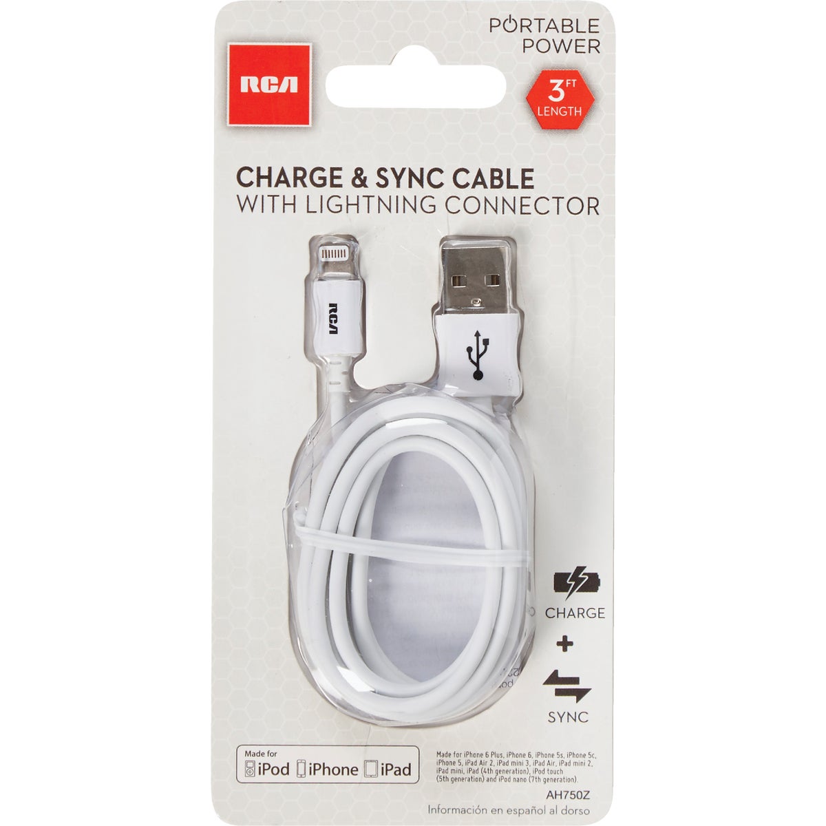 RCA 3 Ft. White Lightning USB Charging & Sync Cable