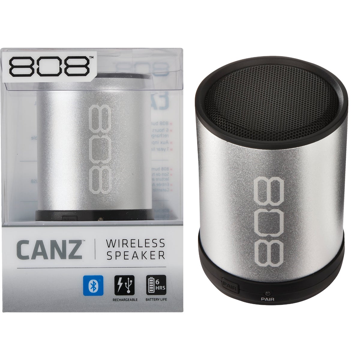 808 Canz Bluetooth Silver Wireless Speaker