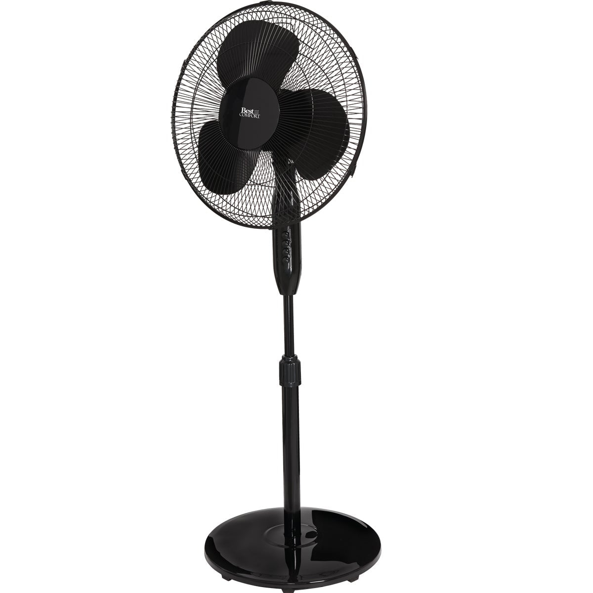 Best Comfort 16 In. 3-Speed Extends to 49 In. H. Black Oscillating Pedestal Fan