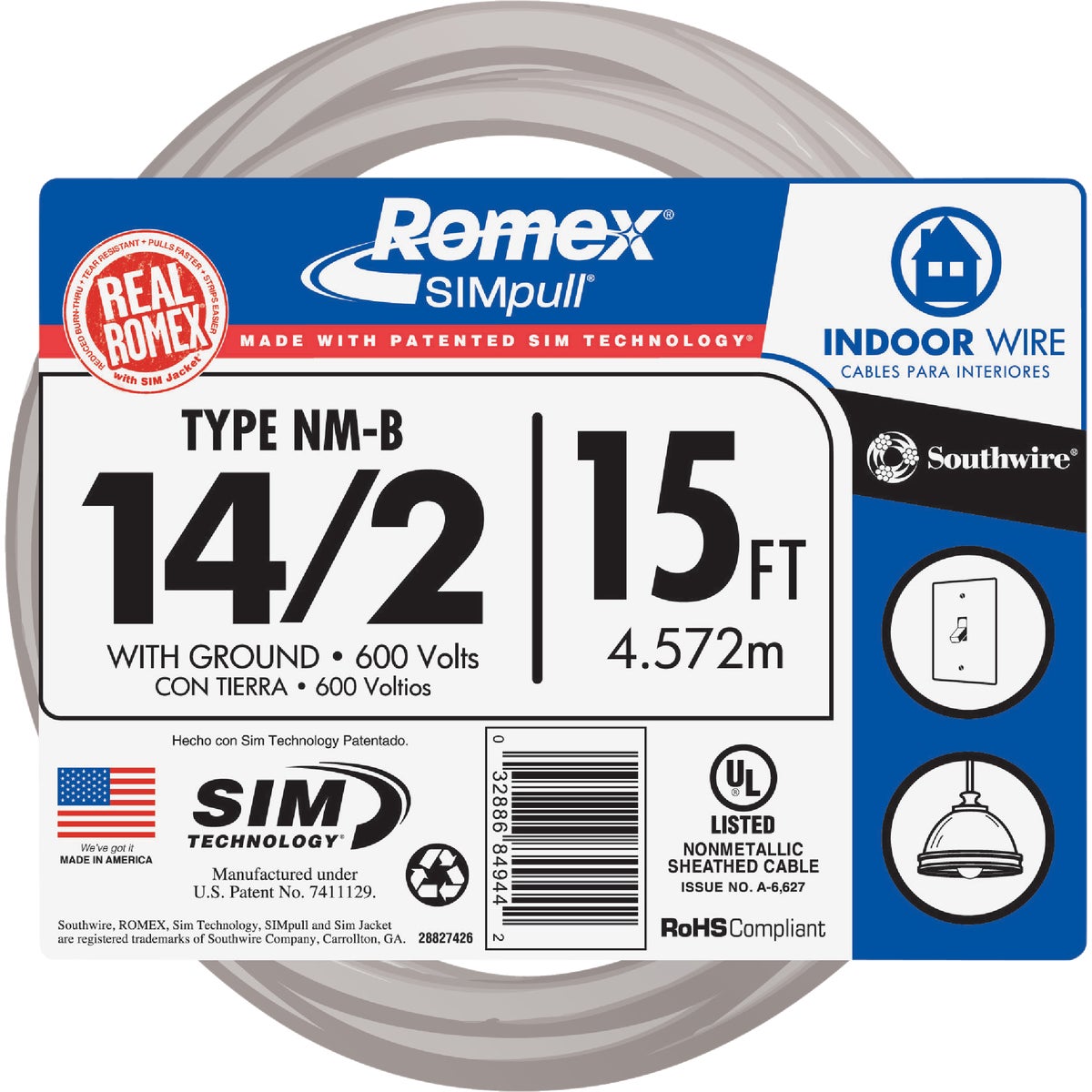 Romex 15 Ft. 14-2 Solid White NMW/G Electrical Wire