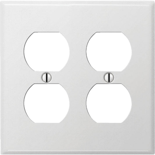 Amerelle PRO 2-Gang Stamped Steel Outlet Wall Plate, Smooth White