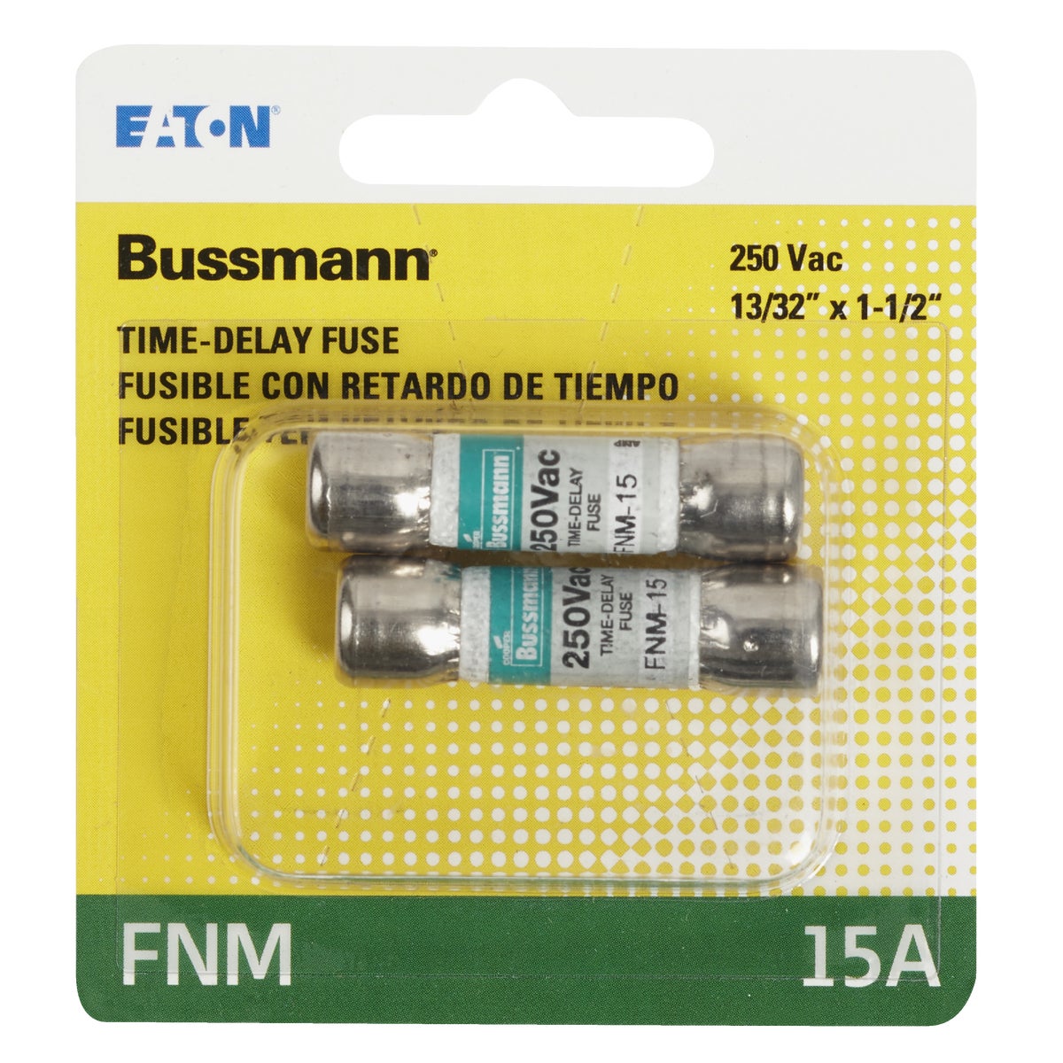 Bussmann 15A Fusetron FNM Cartridge General Purpose Time Delay Cartridge Fuse (2-Pack)