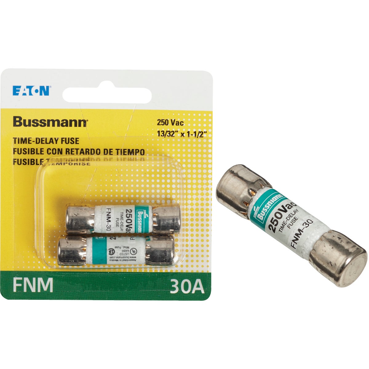 Bussmann 30A Fusetron FNM Cartridge General Purpose Time Delay Cartridge Fuse (2-Pack)