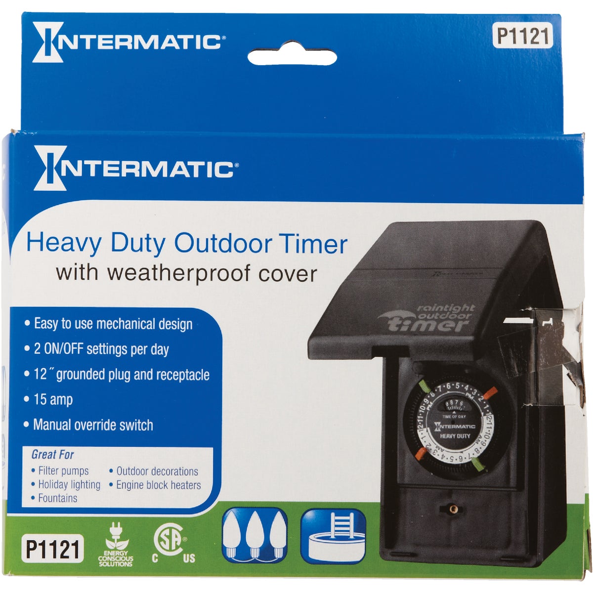 Intermatic 15A Resistive Or Tungsten 120V 1800W Black Plug-In Outdoor Timer