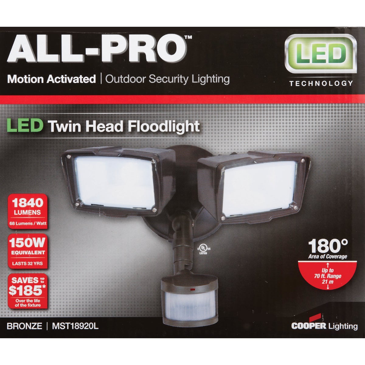 All-Pro Bronze Motion Sensing Dusk To Dawn LED Floodlight Fixture