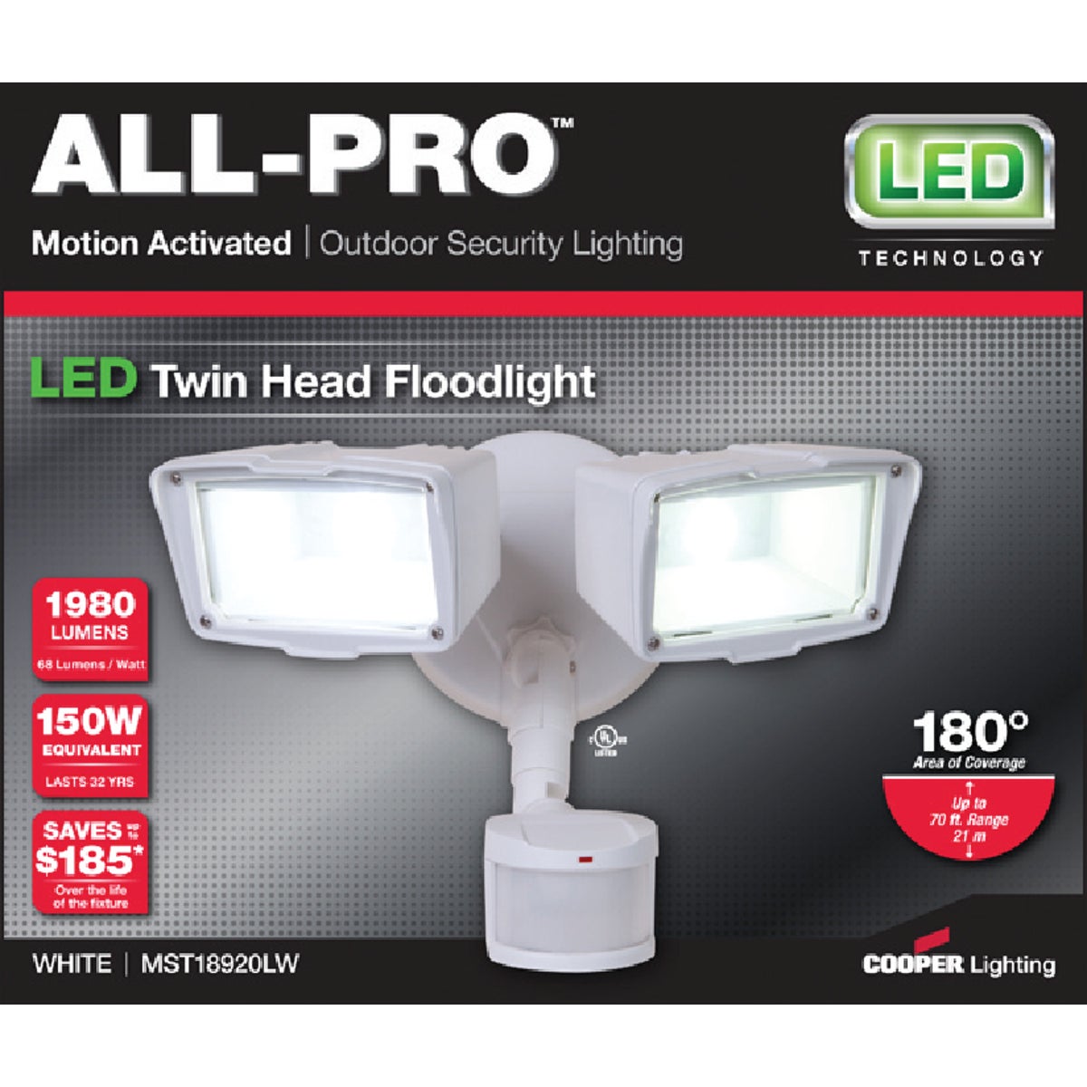 All-Pro White Motion Sensing Dusk To Dawn LED Floodlight Fixture