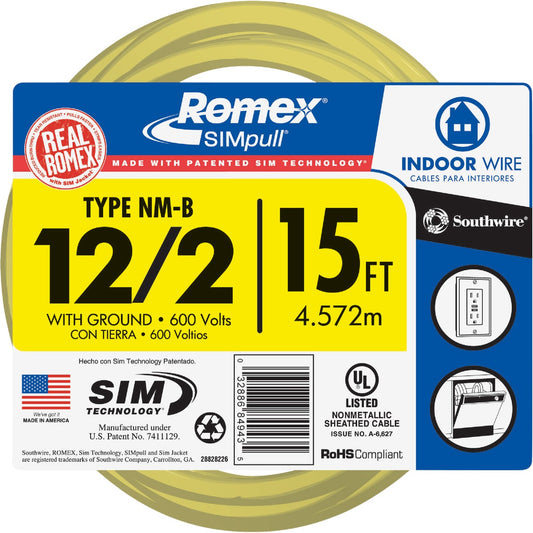 Romex 15 Ft. 12-2 Solid Yellow NMW/G Electrical Wire