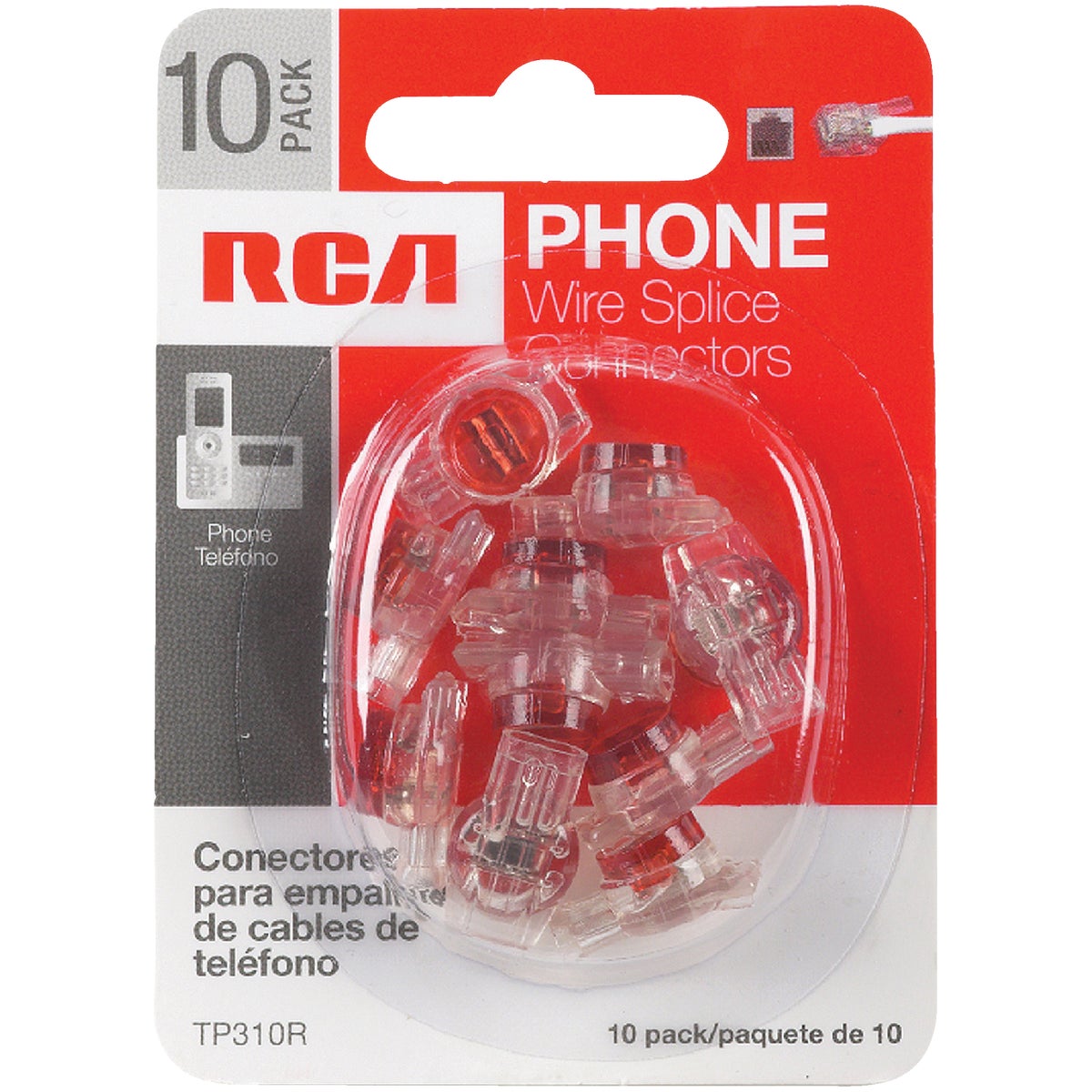 RCA Clear, Red Wire Spice Connector Phone Cord Coupler (10-Pack)