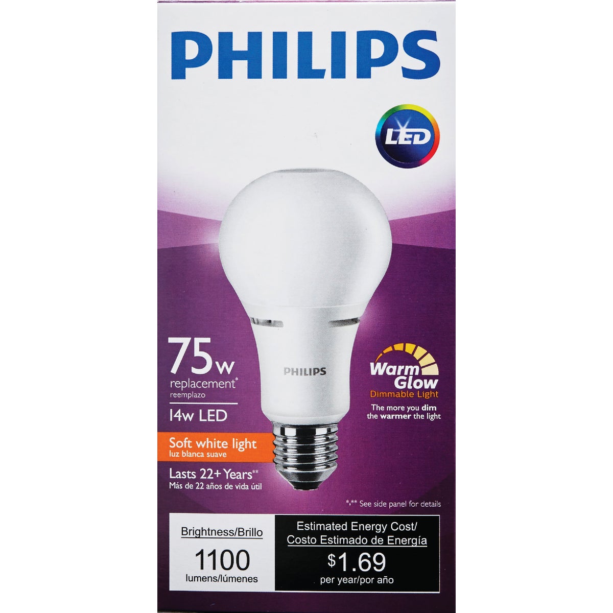 Philips Warm Glow 75W Equivalent Soft White A21 Medium Dimmable LED Light Bulb