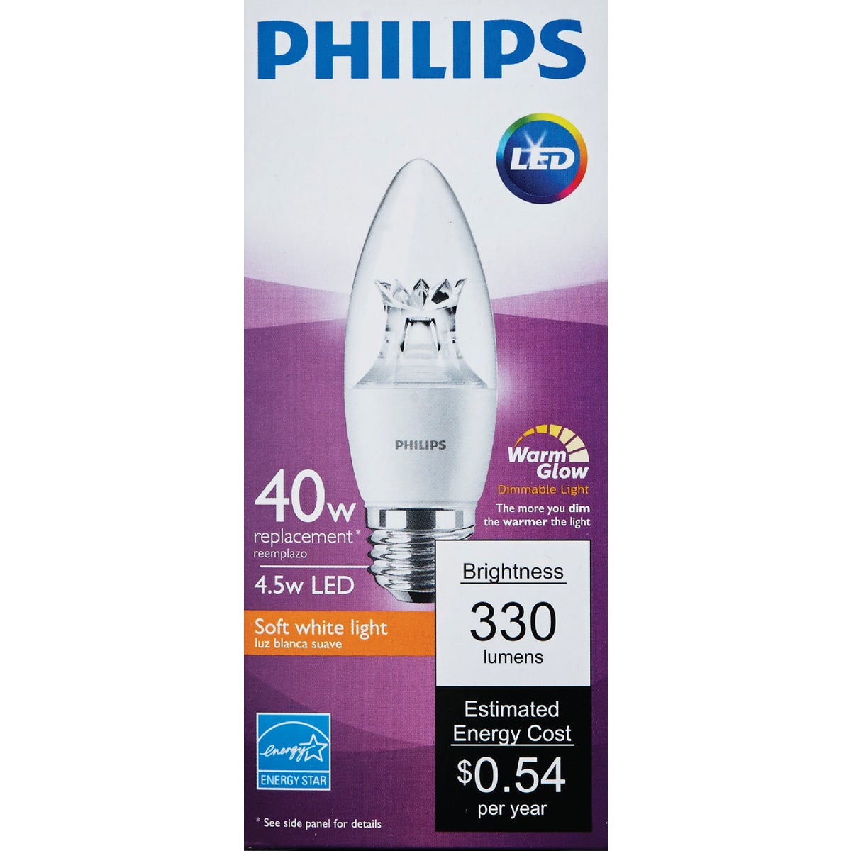 Philips Warm Glow 40W Equivalent Soft White B12 Medium Dimmable LED Decorative Light Bulb