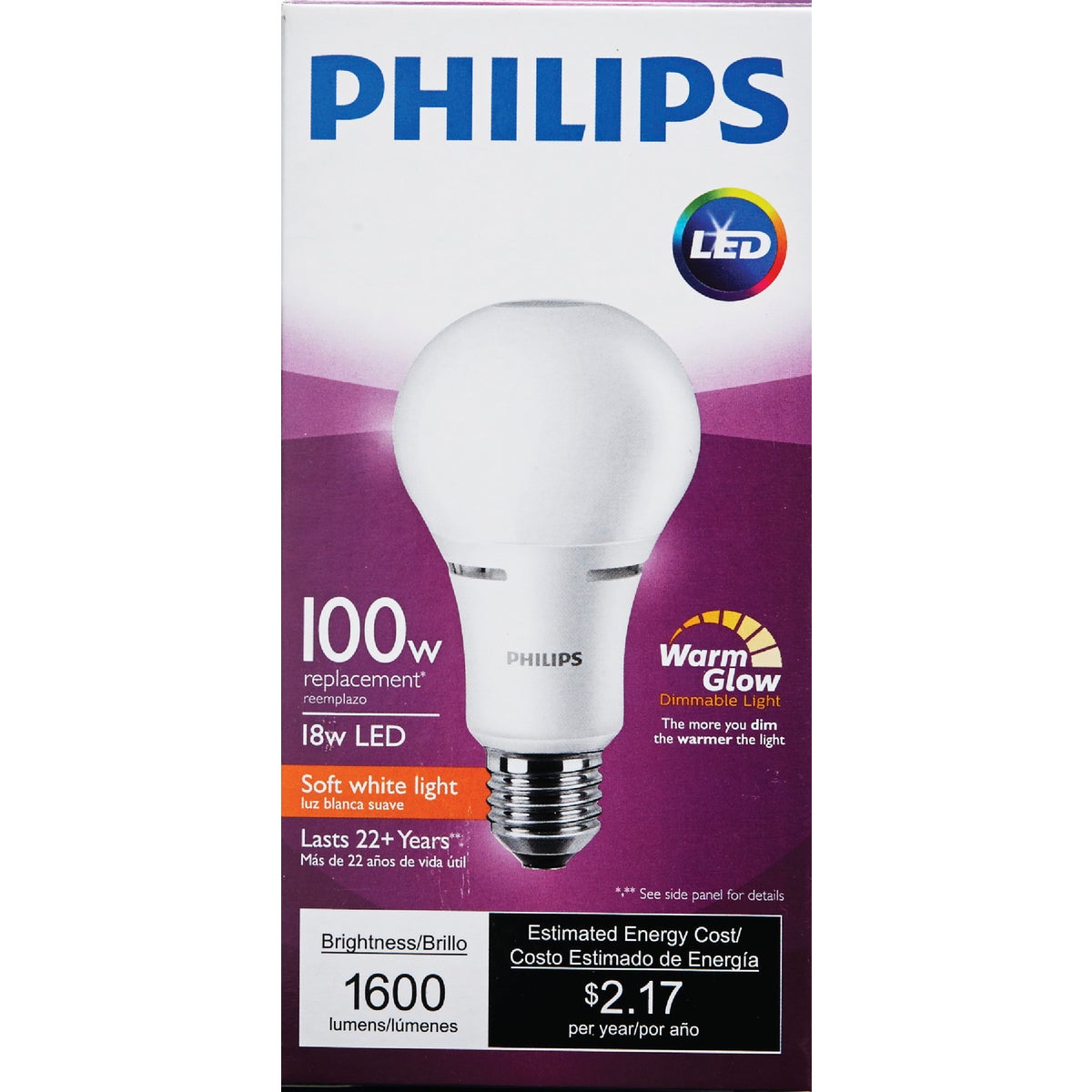 Philips Warm Glow 100W Equivalent Soft White A21 Medium Dimmable LED Light Bulb