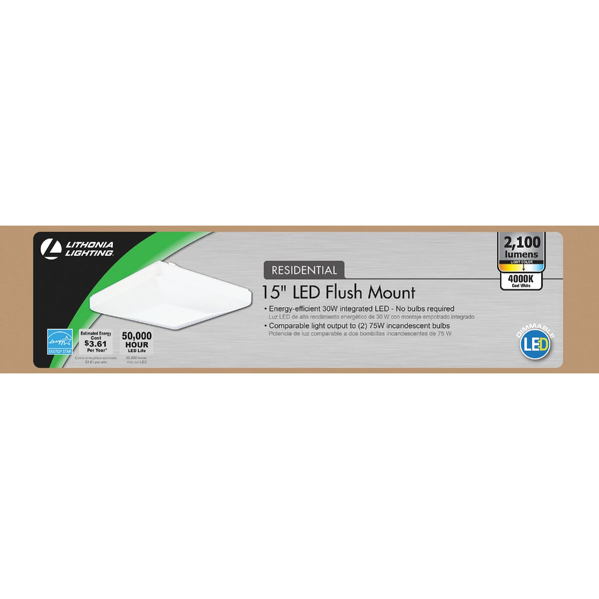 Lithonia 15 In. White Square LED Flush Mount Light Fixture