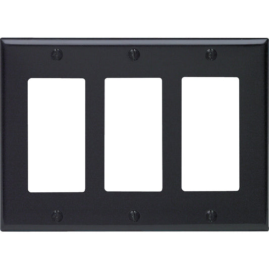 Leviton Decora 3-Gang Smooth Plastic Rocker Decorator Wall Plate, Black