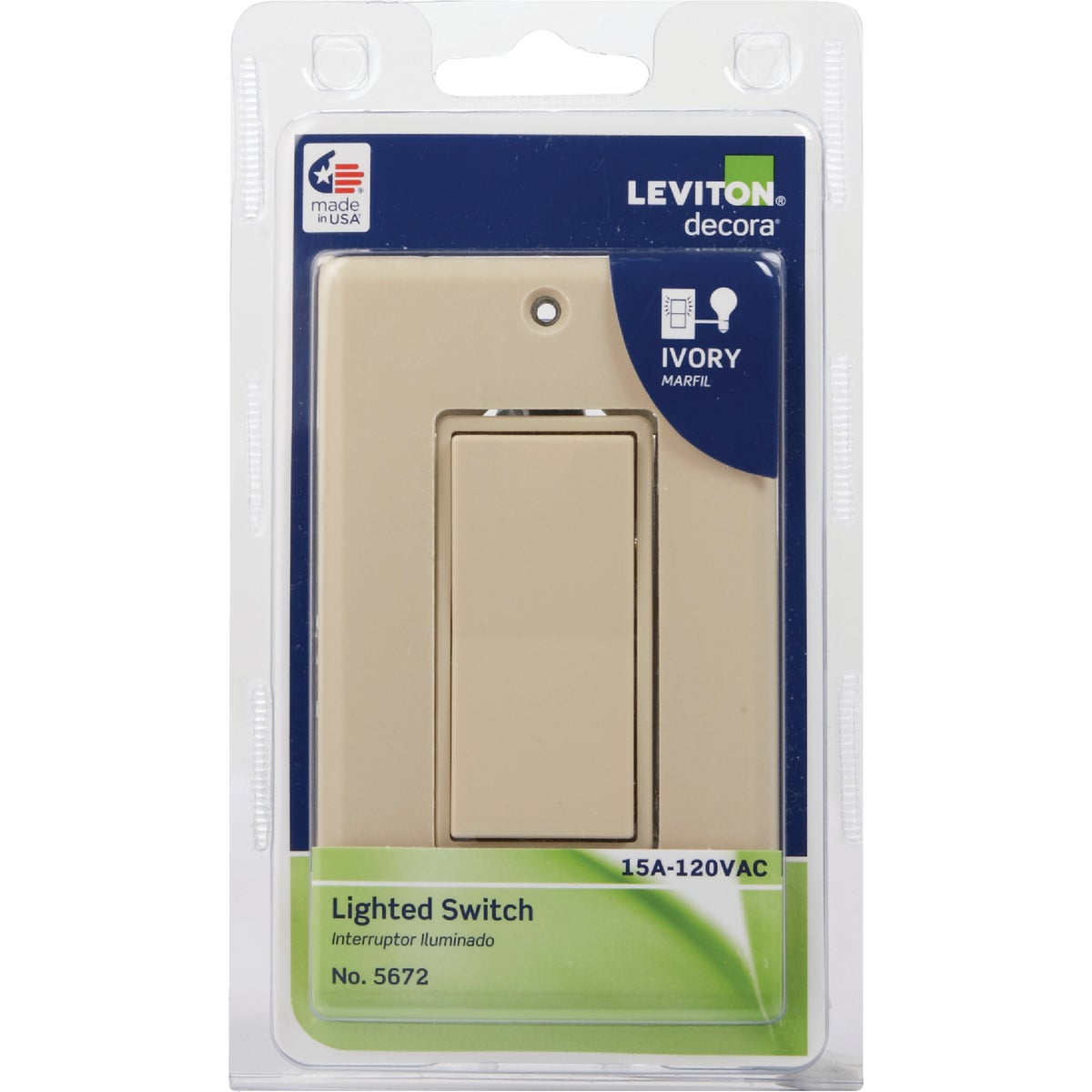 Leviton Decora Residential Grade 15 Amp Rocker Single Pole Switch, Ivory