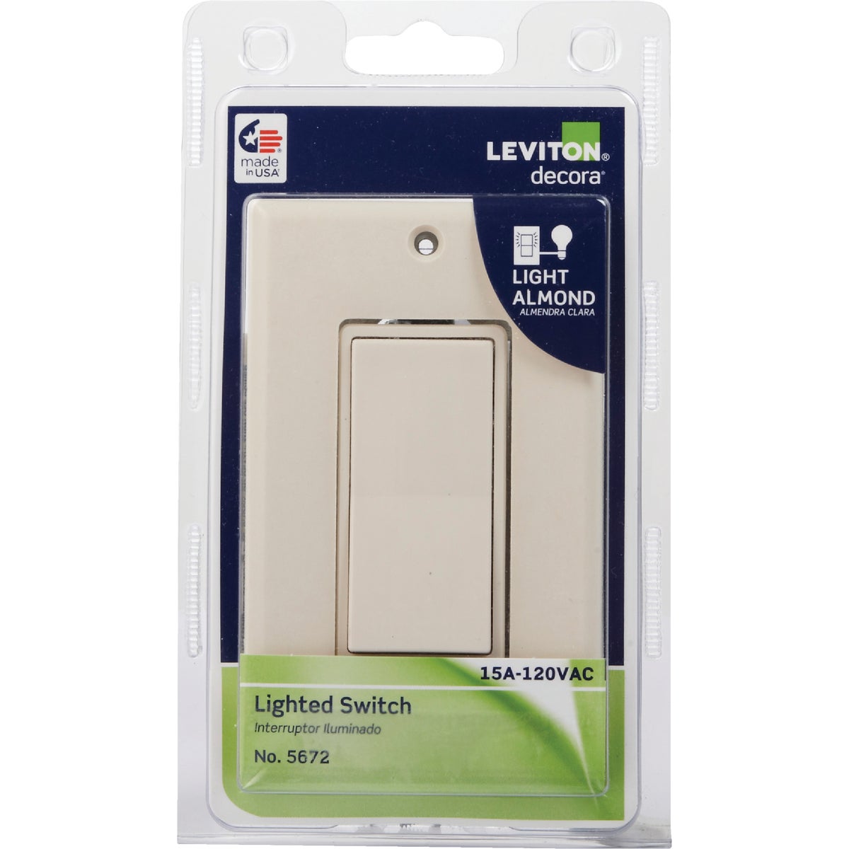 Leviton Decora Residential Grade 15 Amp Rocker Single Pole Switch, Light Almond