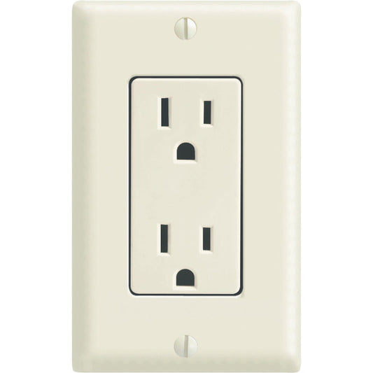 Leviton Decora 15A Light Almond Residential Grade 5-15R Duplex Outlet with Wall Plate