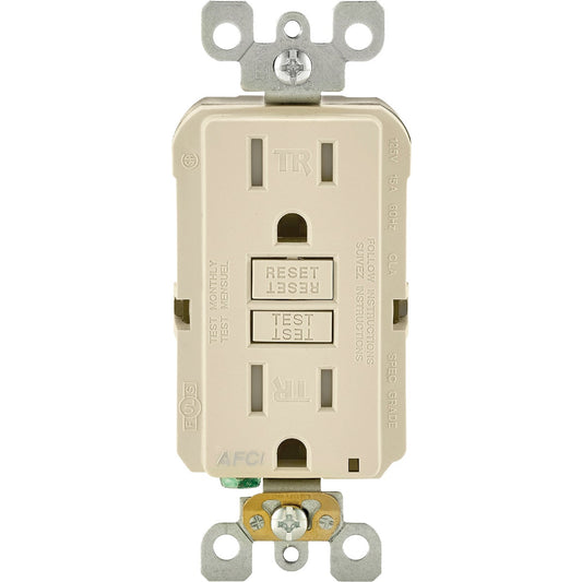 Leviton SmartLockPro 15A Light Almond Arc Fault 5-15R Duplex Outlet