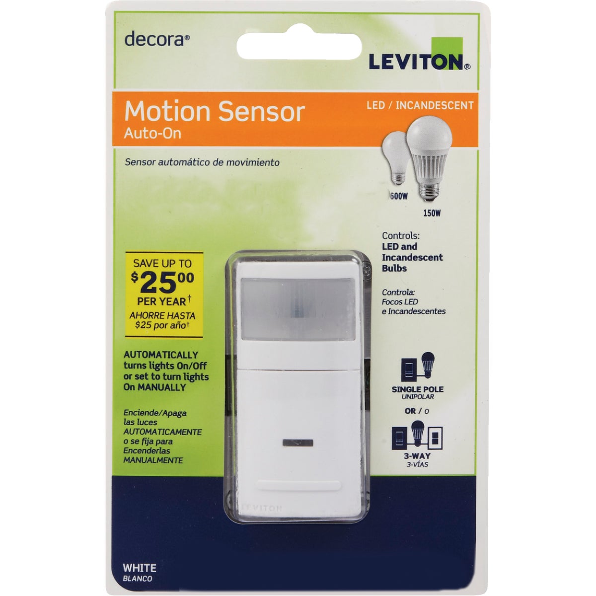 Leviton Decora White 900 Sq. Ft. Coverage 180 Deg. Detection Occupancy Sensor Switch