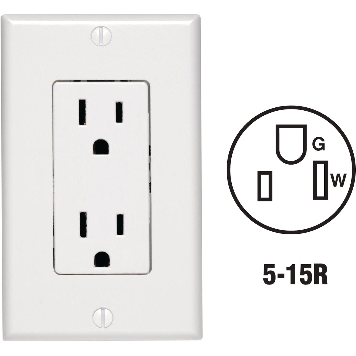 Leviton Decora 15A White Residential Grade 5-15R Duplex Outlet with Wall Plate