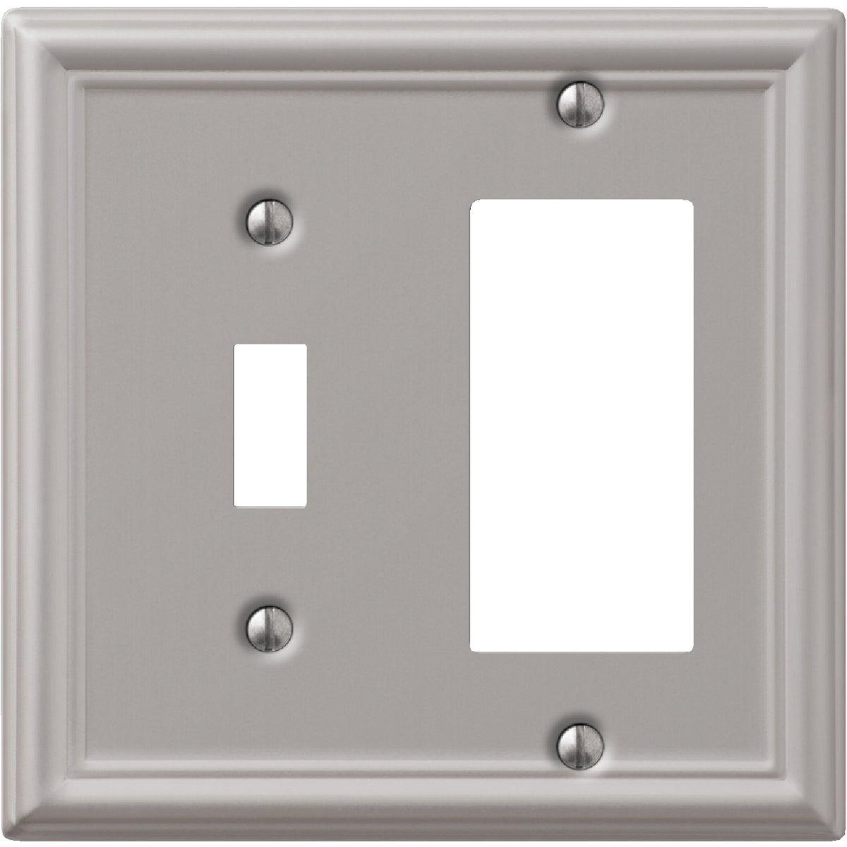 Amerelle Chelsea 2-Gang Stamped Steel Single Toggle/Rocker Wall Plate, Brushed Nickel