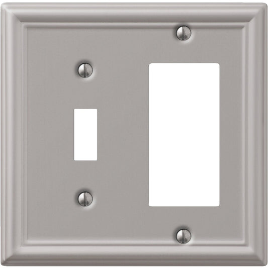 Amerelle Chelsea 2-Gang Stamped Steel Single Toggle/Rocker Wall Plate, Brushed Nickel