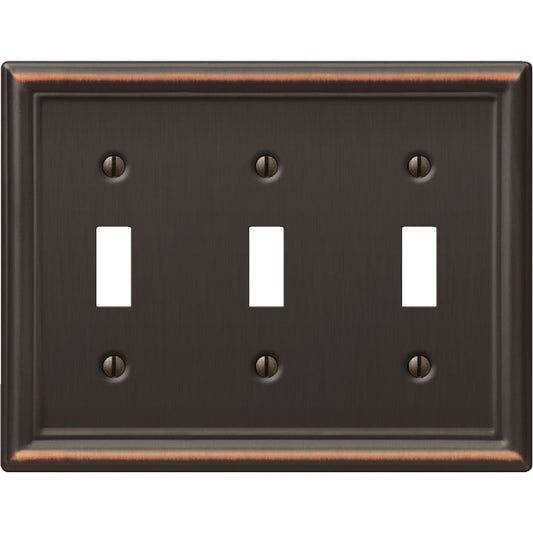 Amerelle Chelsea 3-Gang Stamped Steel Toggle Switch Wall Plate, Aged Bronze