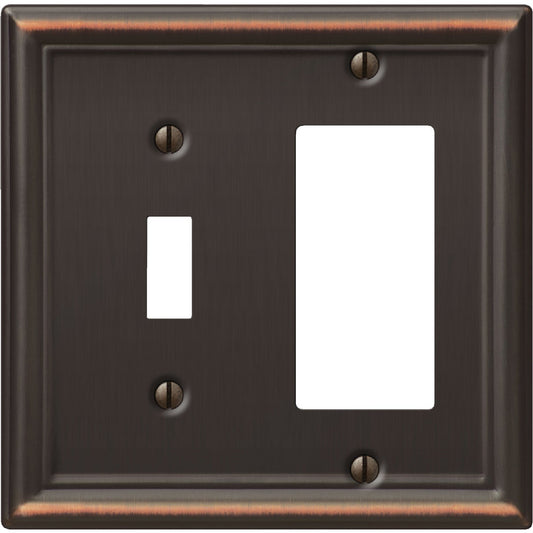 Amerelle Chelsea 2-Gang Stamped Steel Single Toggle/Rocker Wall Plate, Aged Bronze