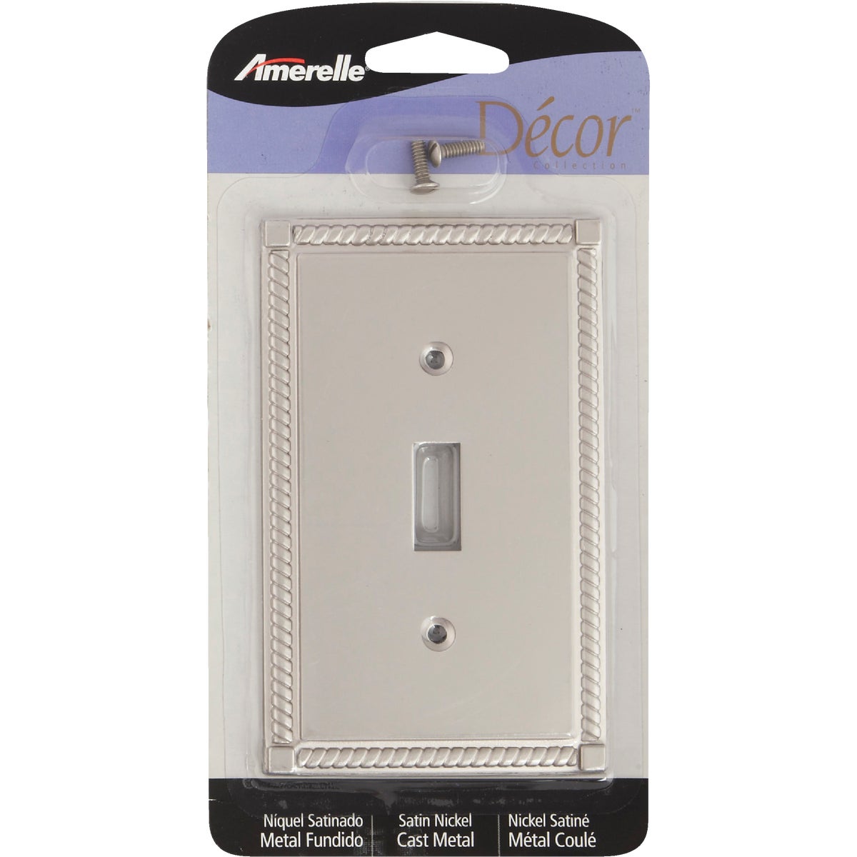 Amerelle Georgian 1-Gang Cast Metal Toggle Switch Wall Plate, Satin Nickel