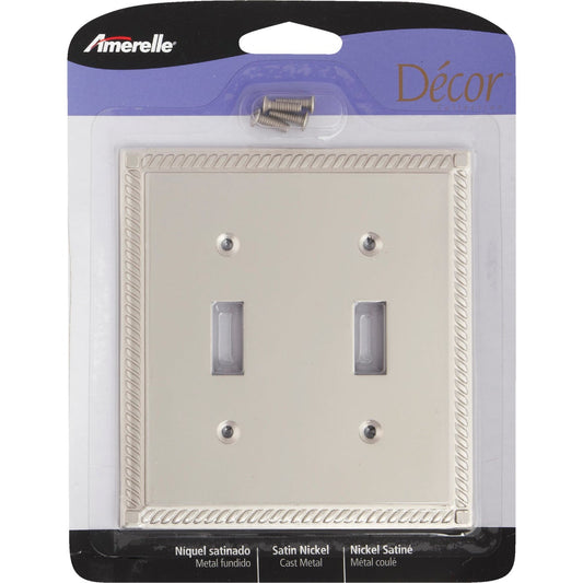 Amerelle Georgian 2-Gang Cast Metal Toggle Switch Wall Plate, Satin Nickel