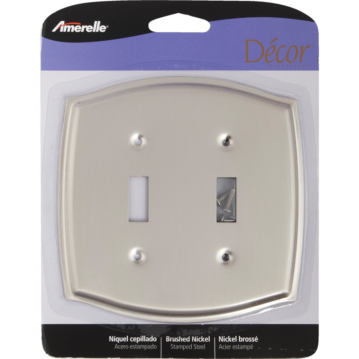 Amerelle Sonoma 2-Gang Stamped Steel Toggle Switch Wall Plate, Brushed Nickel