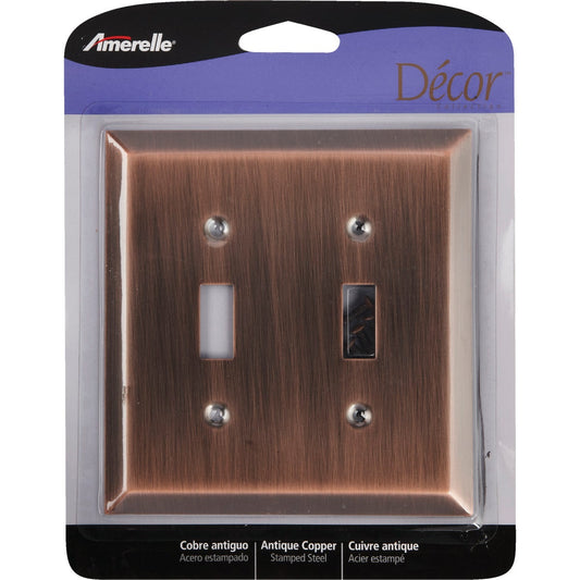 Amerelle 2-Gang Stamped Steel Toggle Switch Wall Plate, Antique Copper