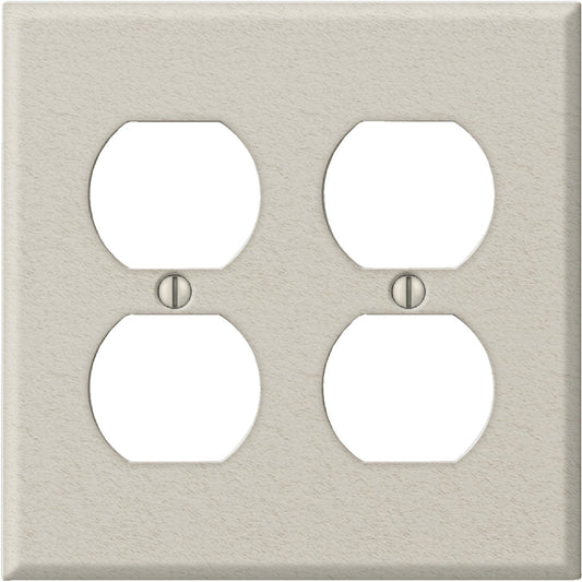 Amerelle PRO 2-Gang Stamped Steel Outlet Wall Plate, Light Almond Wrinkle