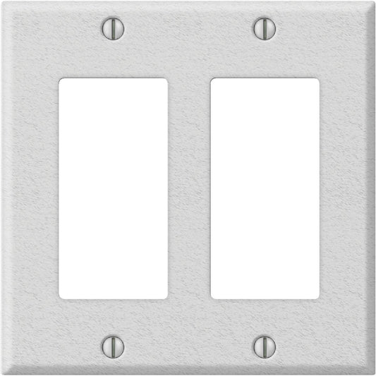 Amerelle PRO 2-Gang Stamped Steel Rocker Decorator Wall Plate, White Wrinkle