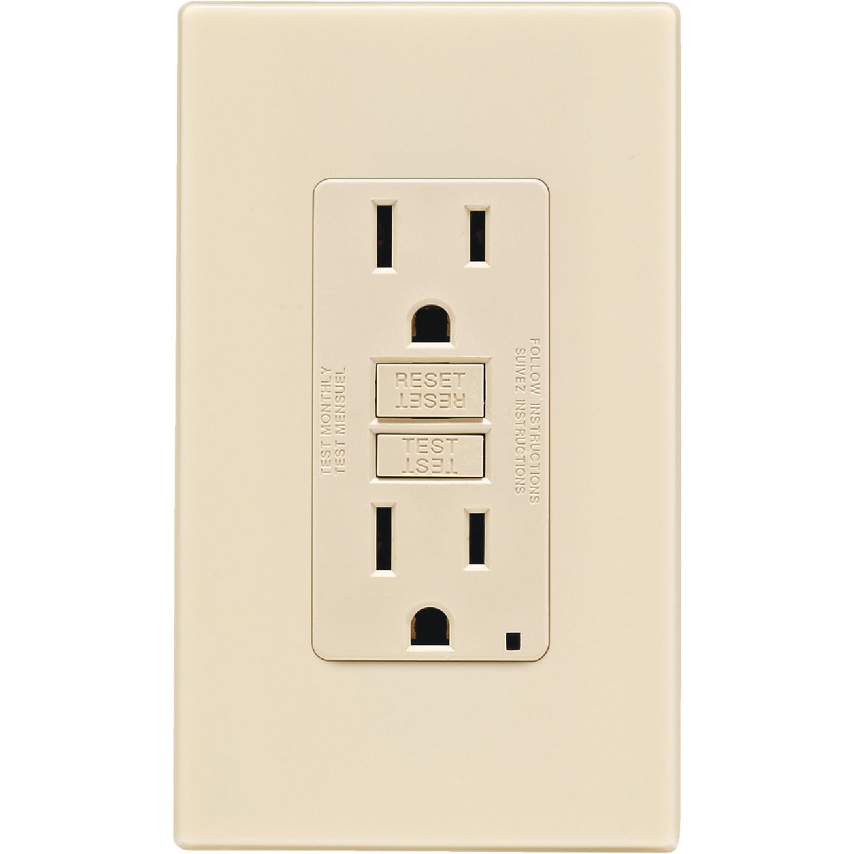 Leviton SmartlockPro Self-Test 15A Ivory Residential Grade 5-15R GFCI Outlet with Screwless Wall Plate