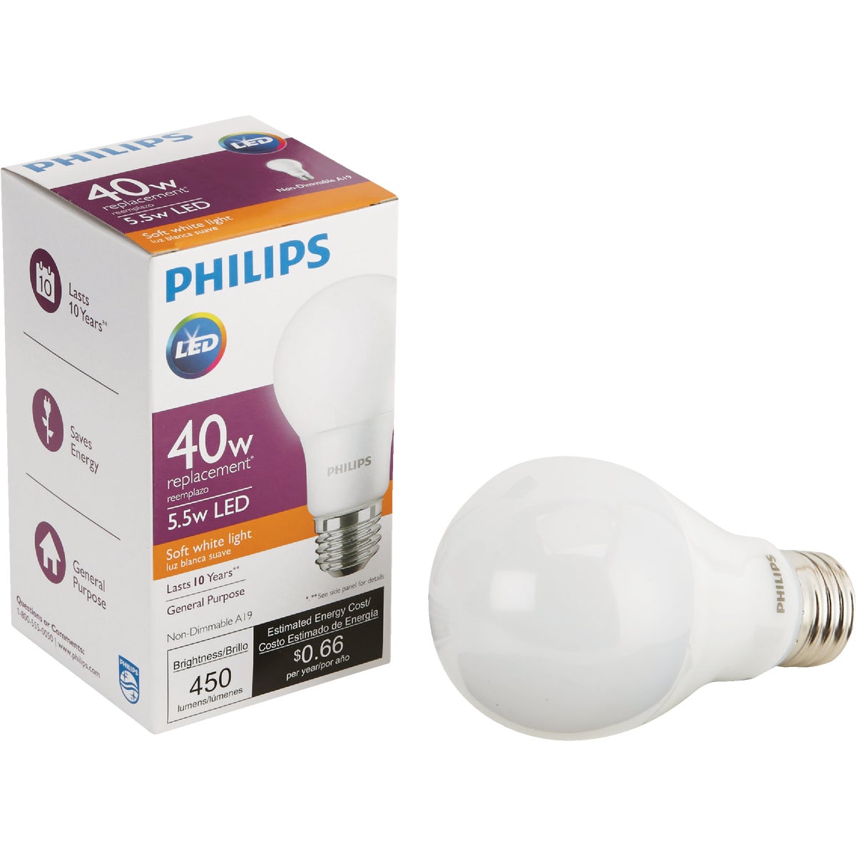 Philips 40W Equivalent Soft White A19 Medium LED Light Bulb