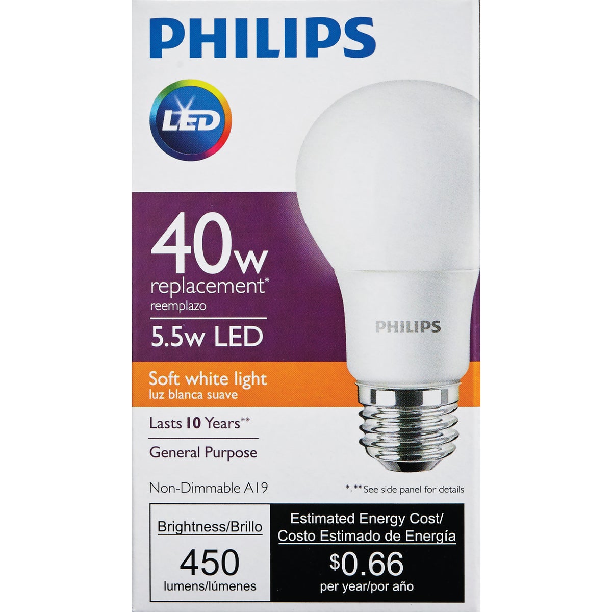 Philips 40W Equivalent Soft White A19 Medium LED Light Bulb