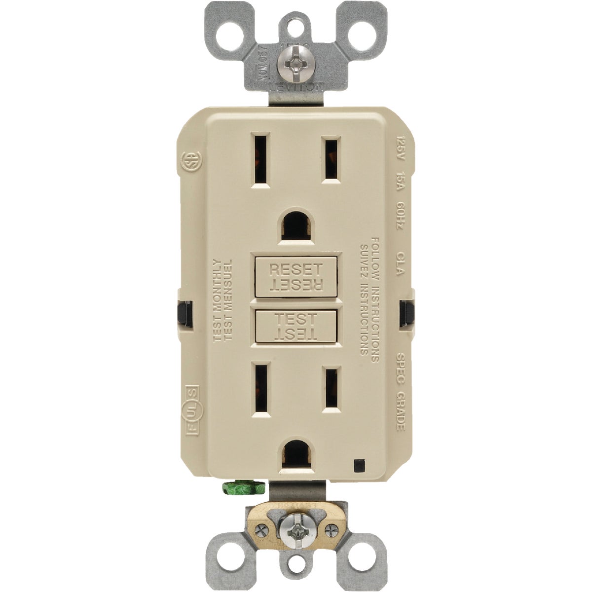 Leviton SmartlockPro Self-Test 15A Ivory Residential Grade Rounded Corner 5-15R GFCI Outlet