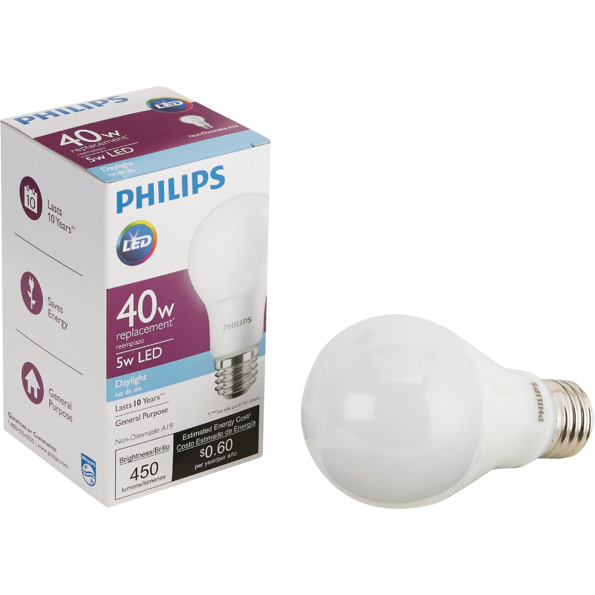 Philips 40W Equivalent Daylight A19 Medium LED Light Bulb