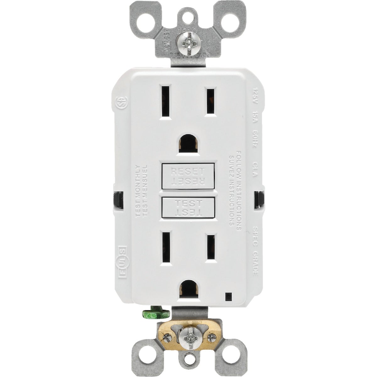 Leviton SmartlockPro Self-Test 15A White Residential Grade Rounded Corner 5-15R GFCI Outlet