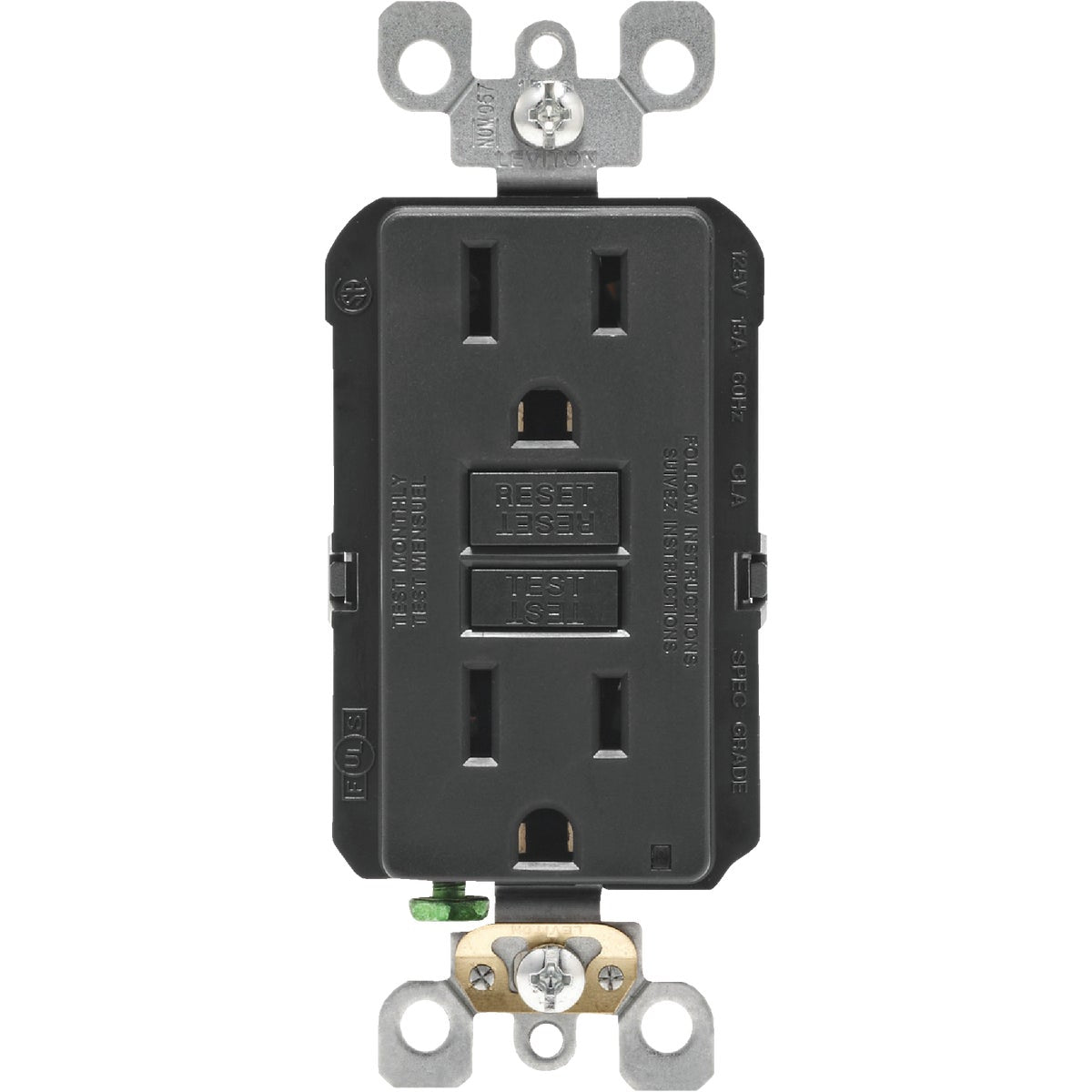 Leviton SmartlockPro Self-Test 15A Black Residential Grade Rounded Corner 5-15R GFCI Outlet