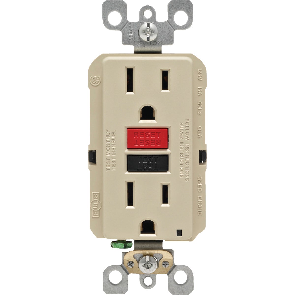 Leviton SmartlockPro Self-Test 15A Ivory Residential Grade 5-15R GFCI Outlet