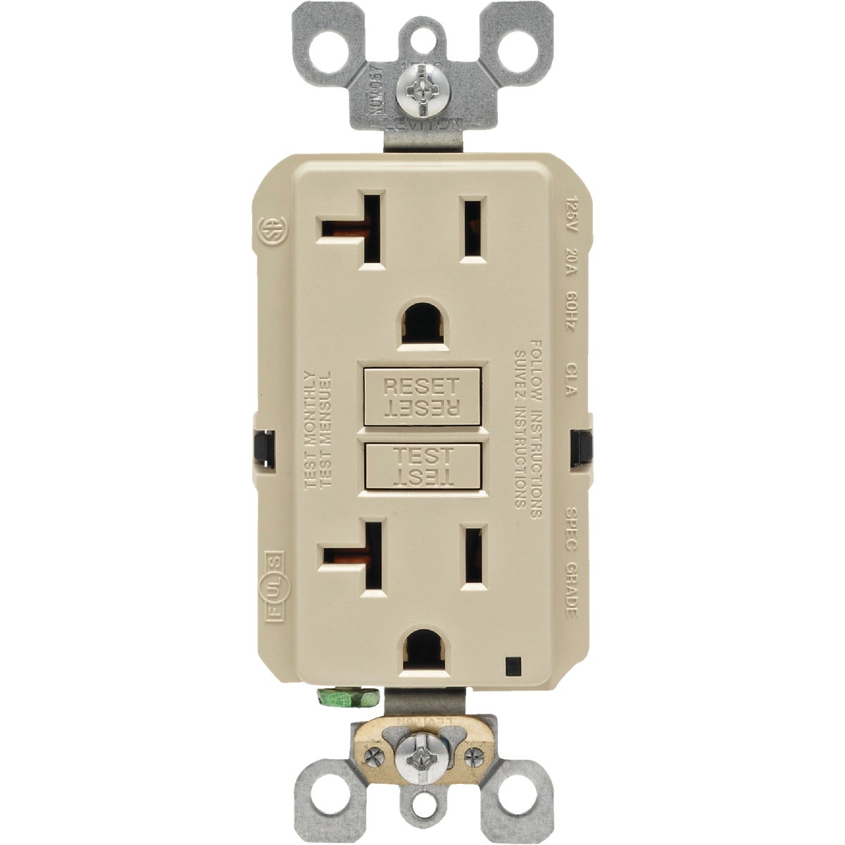 Leviton SmartlockPro Self-Test 20A Ivory Commercial Grade Rounded Corner 5-20R GFCI Outlet